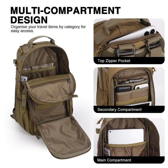Alt view image 3 of 6 - 25L Tactical Backpack, Molle Sling Bag for Men, Military Rucksack Crossbody Bag for Hiking Travel Camping Gym