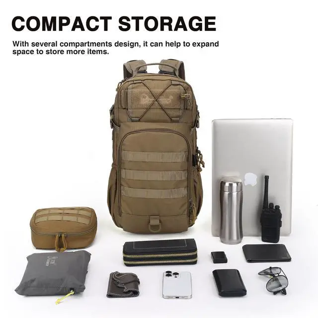 Alt view image 5 of 6 - 25L Tactical Backpack, Molle Sling Bag for Men, Military Rucksack Crossbody Bag for Hiking Travel Camping Gym