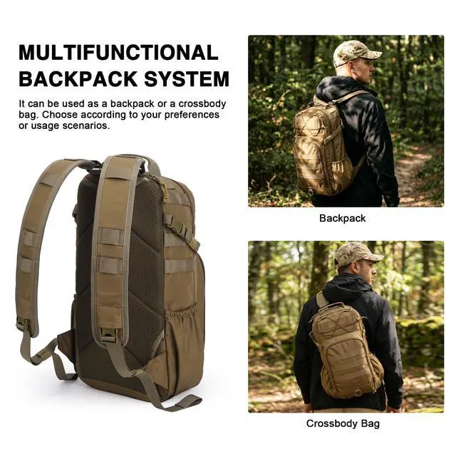 Alt view image 4 of 6 - 25L Tactical Backpack, Molle Sling Bag for Men, Military Rucksack Crossbody Bag for Hiking Travel Camping Gym