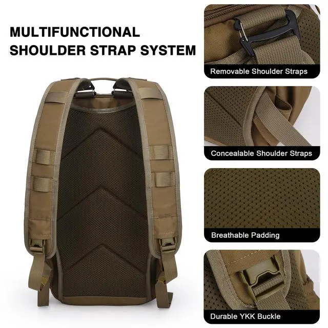 Alt view image 6 of 6 - 25L Tactical Backpack, Molle Sling Bag for Men, Military Rucksack Crossbody Bag for Hiking Travel Camping Gym