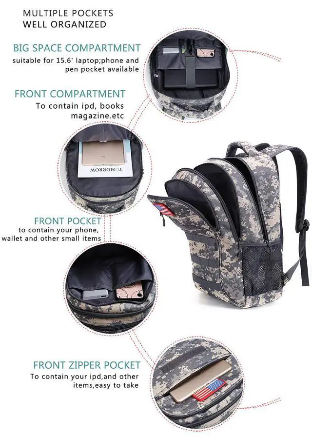 Alt view image 4 of 7 - Camo Backpack for Boys,Army Boys Backpacks for Elementary Middle School Military,Camouflage Bookbag 40L
