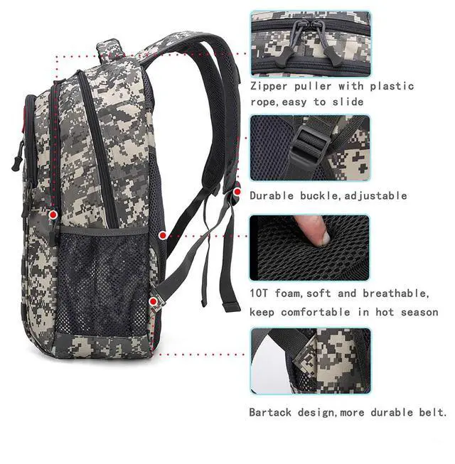 Alt view image 6 of 7 - Camo Backpack for Boys,Army Boys Backpacks for Elementary Middle School Military,Camouflage Bookbag 40L