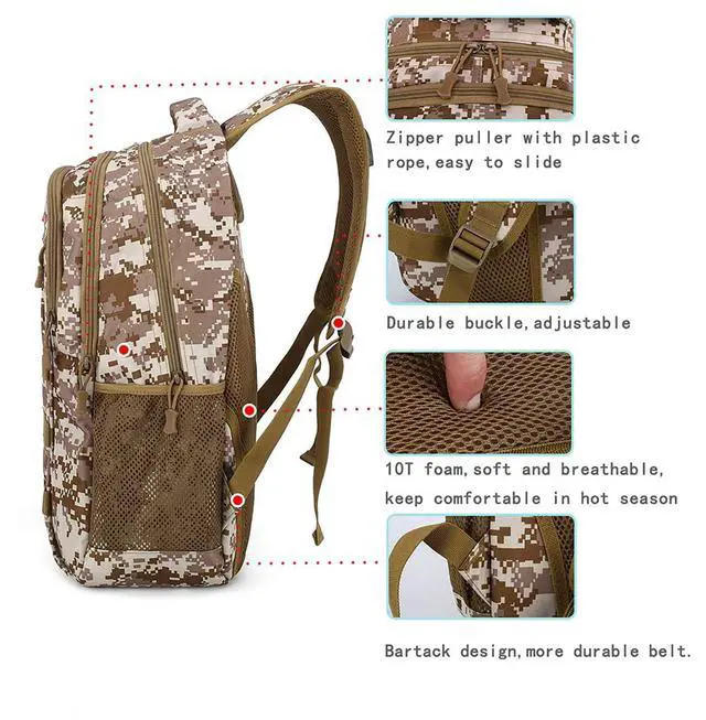 Alt view image 6 of 7 - Camo Backpack for Boys,Army Boys Backpacks for Elementary Middle School Military,Camouflage Bookbag 40L