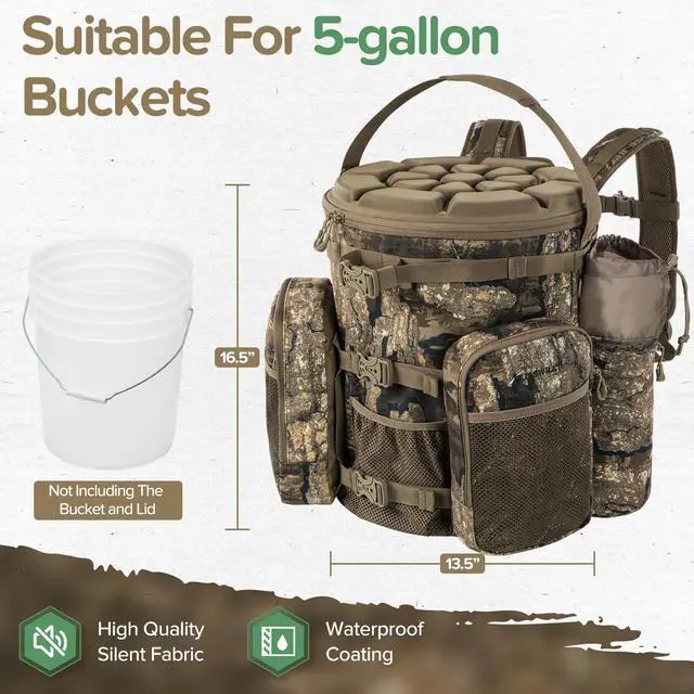 Alt view image 2 of 7 - Hunting Bucket Backpack with Seat Suitable for 5-gallon SeatDove Hunting AccessoriesDaypack for Rifle Bow GunNot including Bucket and Lid