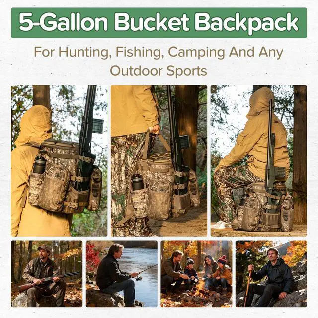 Alt view image 7 of 7 - Hunting Bucket Backpack with Seat Suitable for 5-gallon SeatDove Hunting AccessoriesDaypack for Rifle Bow GunNot including Bucket and Lid