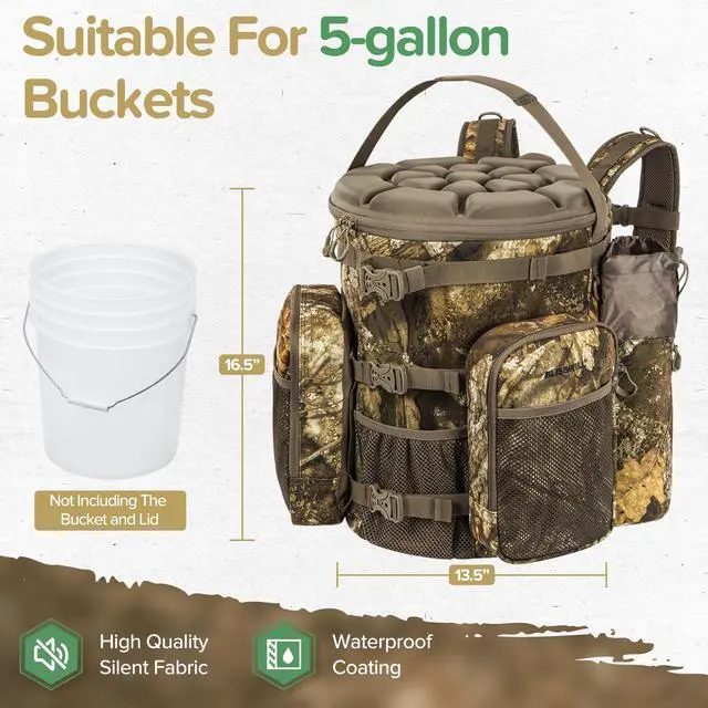 Alt view image 2 of 7 - Hunting Bucket Backpack with Seat Suitable for 5-gallon SeatDove Hunting AccessoriesDaypack for Rifle Bow GunNot including Bucket and Lid