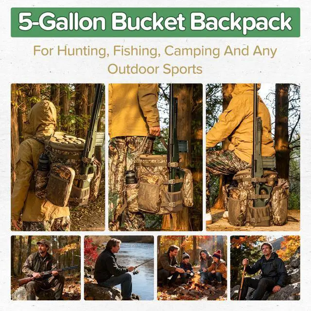 Alt view image 7 of 7 - Hunting Bucket Backpack with Seat Suitable for 5-gallon SeatDove Hunting AccessoriesDaypack for Rifle Bow GunNot including Bucket and Lid