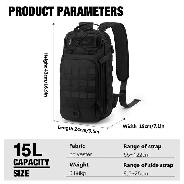 Alt view image 2 of 7 - 15L Tactical Backpack, Small Molle Sling Bag for Men, Military Rucksack Crossbody Bag for Hiking Travel