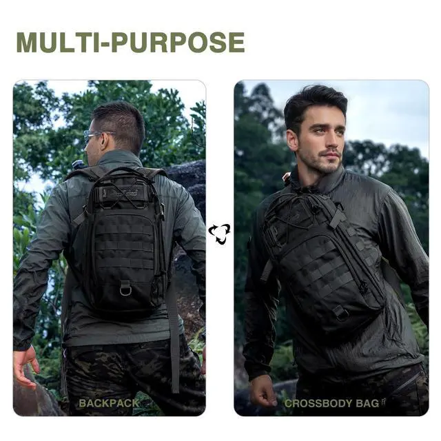 Alt view image 3 of 7 - 15L Tactical Backpack, Small Molle Sling Bag for Men, Military Rucksack Crossbody Bag for Hiking Travel