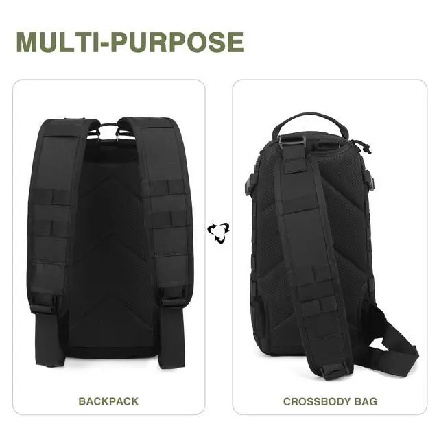 Alt view image 6 of 7 - 15L Tactical Backpack, Small Molle Sling Bag for Men, Military Rucksack Crossbody Bag for Hiking Travel