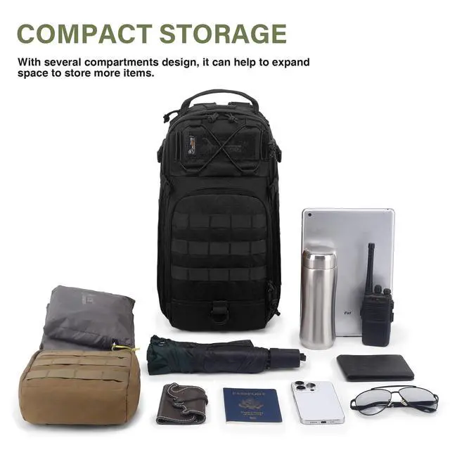 Alt view image 7 of 7 - 15L Tactical Backpack, Small Molle Sling Bag for Men, Military Rucksack Crossbody Bag for Hiking Travel