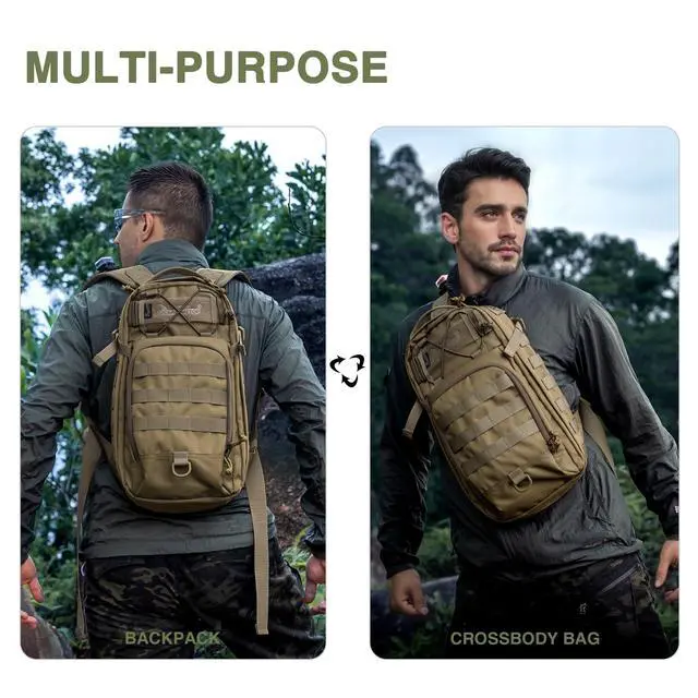Alt view image 3 of 7 - 15L Tactical Backpack, Small Molle Sling Bag for Men, Military Rucksack Crossbody Bag for Hiking Travel