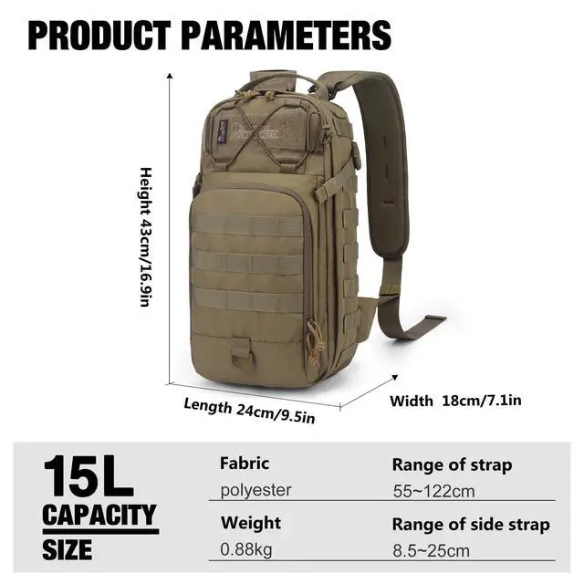 Alt view image 2 of 7 - 15L Tactical Backpack, Small Molle Sling Bag for Men, Military Rucksack Crossbody Bag for Hiking Travel