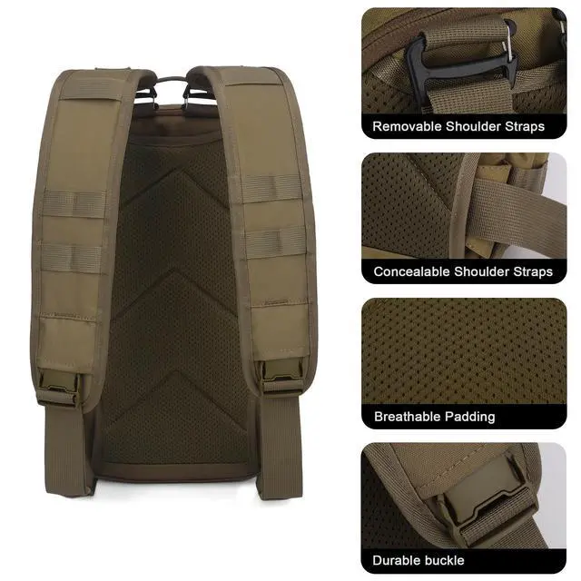 Alt view image 5 of 7 - 15L Tactical Backpack, Small Molle Sling Bag for Men, Military Rucksack Crossbody Bag for Hiking Travel