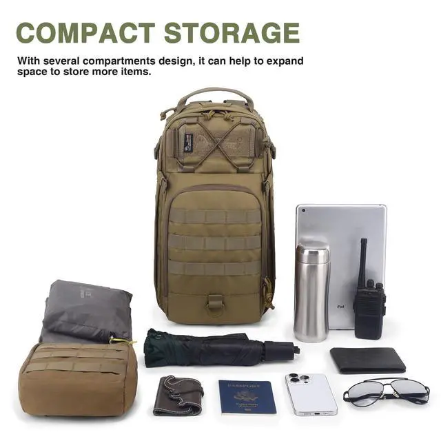 Alt view image 7 of 7 - 15L Tactical Backpack, Small Molle Sling Bag for Men, Military Rucksack Crossbody Bag for Hiking Travel