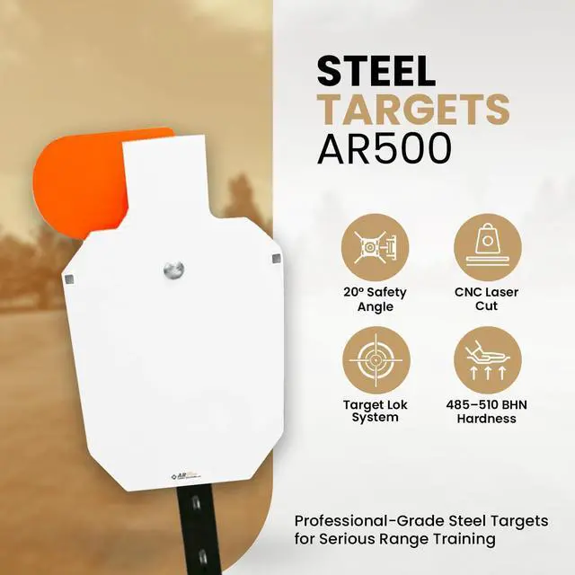 Alt view image 6 of 7 - AR500 Steel Targets for Shooting Ranges, 12x20, 3/8" Steel Silhouette IPSC Target, T Post Mount System & Reactive Hostage Target Paddle, Steel Plate for Precision Shooting Targets Practice-Made in USA