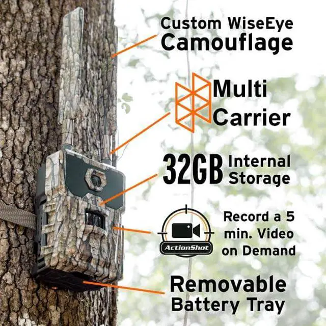Alt view image 6 of 6 - WiseEye Data Cam 2 Cellular Trail Camera Power Bundle Built-in Lithium Battery, 32GB Internal Memory, ActionShot, Multi-Carrier Includes Cleaning Cloth