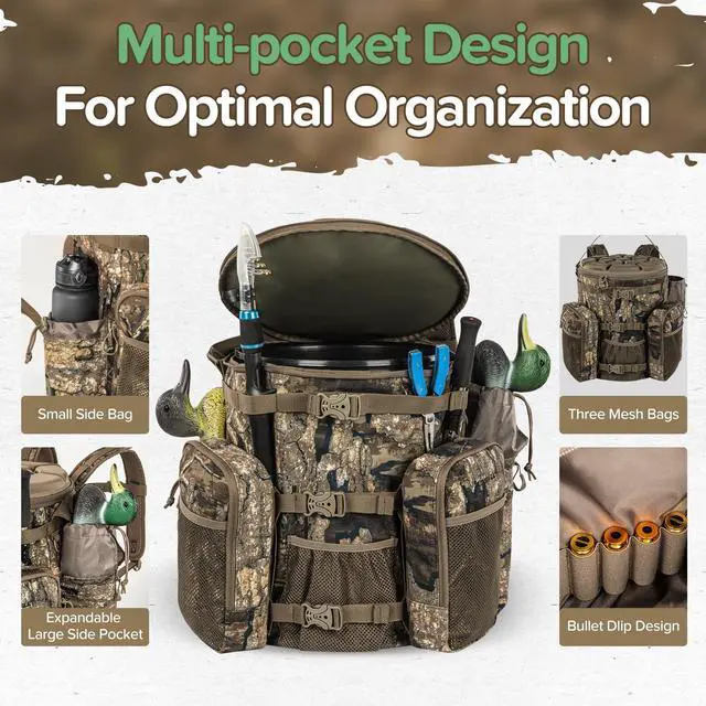 Alt view image 6 of 7 - Hunting Bucket Backpack with Seat Suitable for 5-gallon SeatDove Hunting AccessoriesDaypack for Rifle Bow GunNot including Bucket and Lid