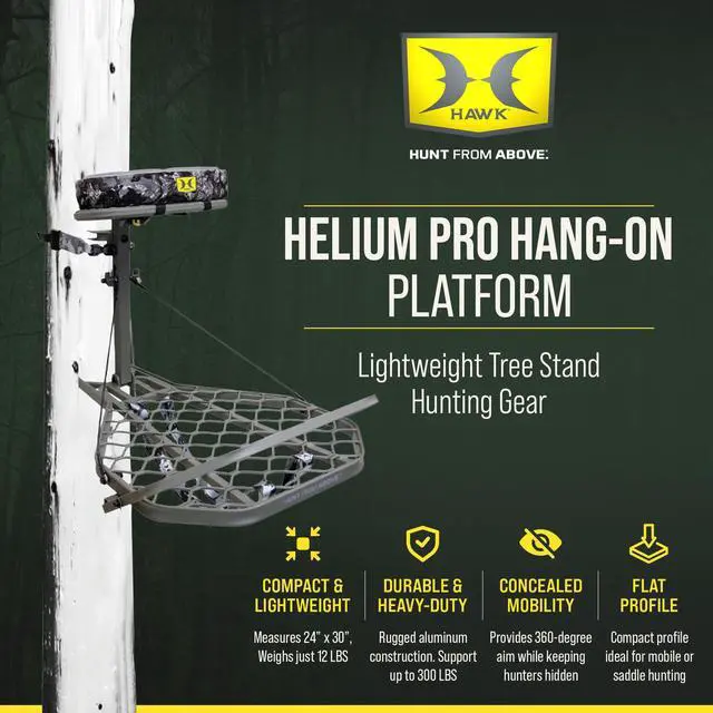 Alt view image 2 of 7 - Hang-On Tree Stand, Platform w/Safety Harness & Straps for Deer Hunting, Helium Pro - Adjustable Climbing Treestand Accessory and Equipment for Shooting