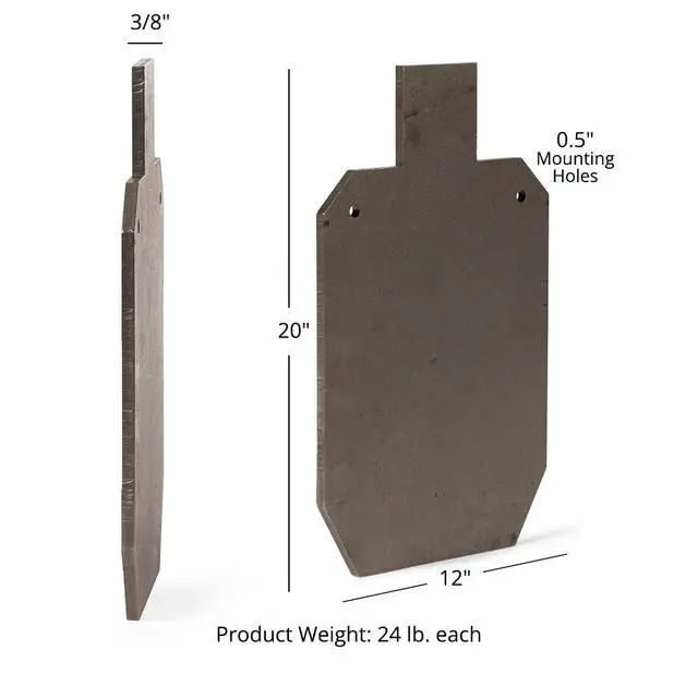 Alt view image 4 of 4 - Pair 3/8" AR500 Steel Silhouette Gong Shooting Targets, 20" x 12" Laser-Cut Raw Steel Practice Plate, 0.5" Mounting Holes, for Precision Target Shooting