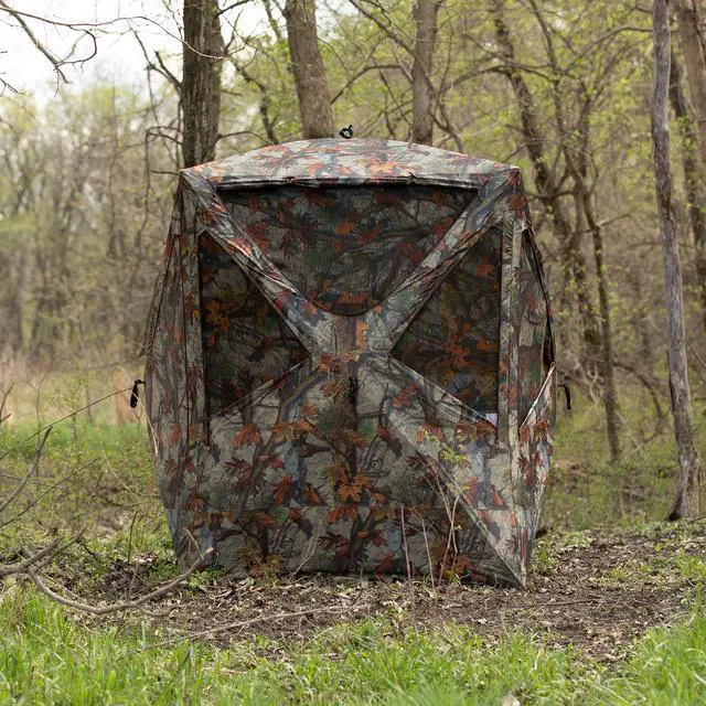 Alt view image 5 of 7 - Prowler 300, Portable Hunting Blind, Tall Hub Blind, Shoot While Standing, Lightweight, 2-Person, Bloodtrail Woodland, 80 x 75 x 75, PR300BT
