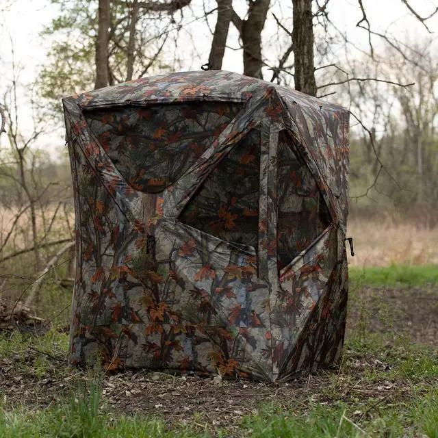Alt view image 3 of 7 - Prowler 300, Portable Hunting Blind, Tall Hub Blind, Shoot While Standing, Lightweight, 2-Person, Bloodtrail Woodland, 80 x 75 x 75, PR300BT