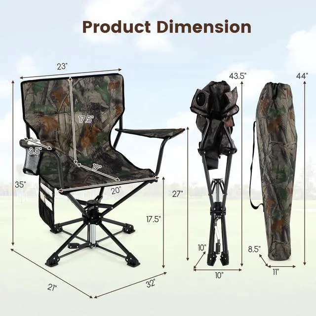 Alt view image 3 of 7 - Hunting Chair, 360 Degree Silent Folding Swivel Blind Chair with Cup Holder, Storage Pocket, Carrying Bag for Blinds, Camping, No Assembly Needed (2, Dark Camouflage)