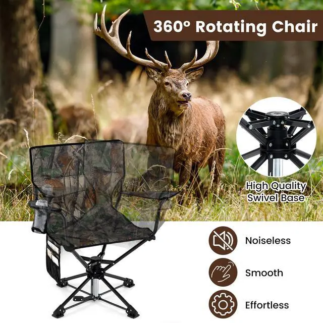 Alt view image 4 of 7 - Hunting Chair, 360 Degree Silent Folding Swivel Blind Chair with Cup Holder, Storage Pocket, Carrying Bag for Blinds, Camping, No Assembly Needed (2, Dark Camouflage)