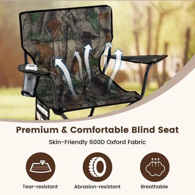 Alt view image 5 of 7 - Hunting Chair, 360 Degree Silent Folding Swivel Blind Chair with Cup Holder, Storage Pocket, Carrying Bag for Blinds, Camping, No Assembly Needed (2, Dark Camouflage)