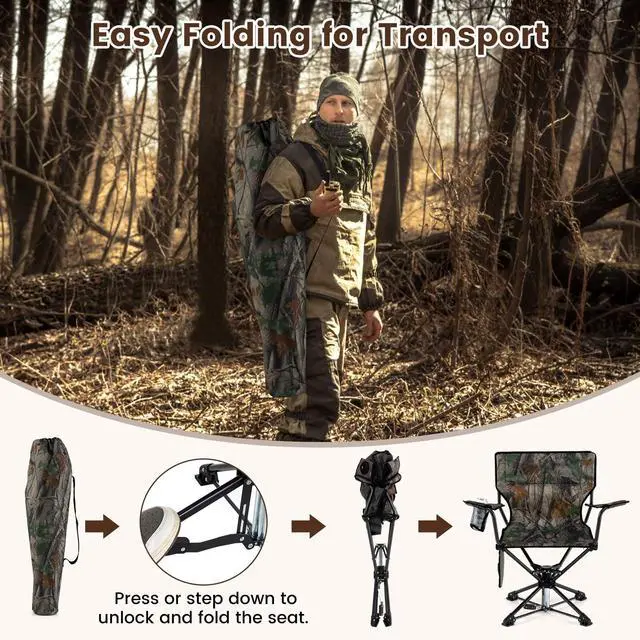 Alt view image 6 of 7 - Hunting Chair, 360 Degree Silent Folding Swivel Blind Chair with Cup Holder, Storage Pocket, Carrying Bag for Blinds, Camping, No Assembly Needed (2, Dark Camouflage)