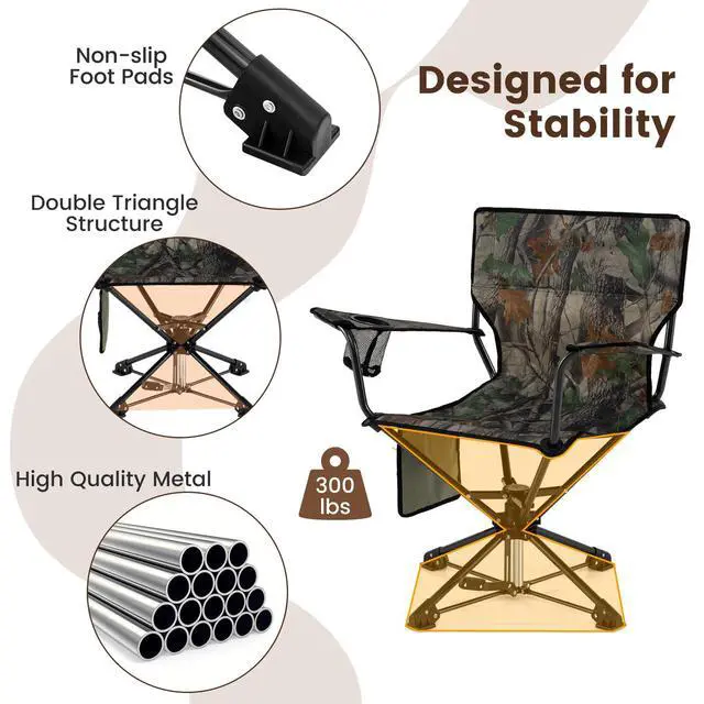 Alt view image 7 of 7 - Hunting Chair, 360 Degree Silent Folding Swivel Blind Chair with Cup Holder, Storage Pocket, Carrying Bag for Blinds, Camping, No Assembly Needed (2, Dark Camouflage)