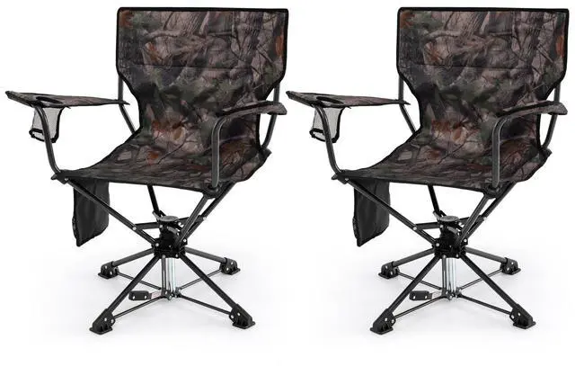 Main image of Hunting Chairs Set of 2, 360 Degree Silent Swivel Blind Chair with Cup Holder, Storage Pocket, Portable Folding Hunting Chairs with Carrying Bag for Camping, No Assembly Needed