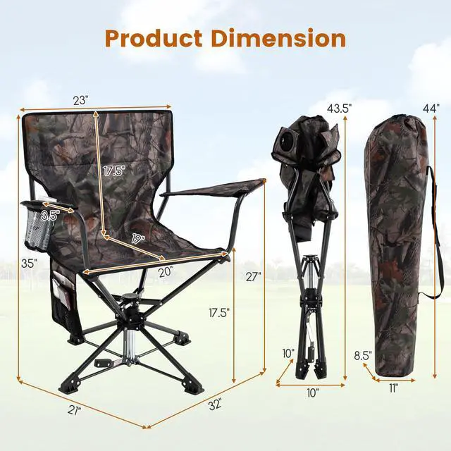 Alt view image 3 of 7 - Hunting Chairs Set of 2, 360 Degree Silent Swivel Blind Chair with Cup Holder, Storage Pocket, Portable Folding Hunting Chairs with Carrying Bag for Camping, No Assembly Needed