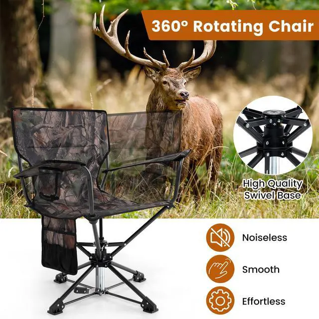 Alt view image 4 of 7 - Hunting Chairs Set of 2, 360 Degree Silent Swivel Blind Chair with Cup Holder, Storage Pocket, Portable Folding Hunting Chairs with Carrying Bag for Camping, No Assembly Needed