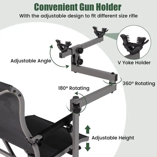 Alt view image 4 of 7 - Hunting Chair with Gun Rest, 360° Swivel Hunting Blind Chair w/Adjustable Height & Armrest, All-Terrain Duck Feet, Shoulder Strap, 330 LBS Folding Outdoor Ground Blind Seat
