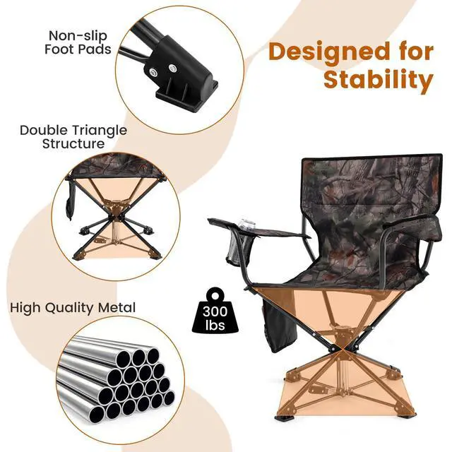 Alt view image 7 of 7 - Hunting Chairs Set of 2, 360 Degree Silent Swivel Blind Chair with Cup Holder, Storage Pocket, Portable Folding Hunting Chairs with Carrying Bag for Camping, No Assembly Needed