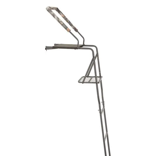 Alt view image 4 of 7 - 15' Hunting Ladder Tree Stand with Shooting Rail, Elevated Climbing Mesh Seat, Hunting Gear Equipment Accessories