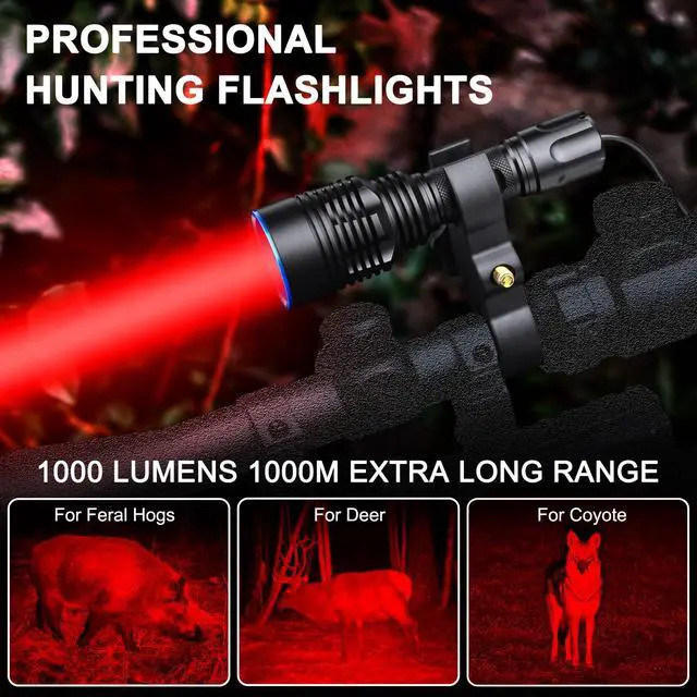 Alt view image 2 of 7 - UC20Pro Red Hunting Light Kit, 1000m Spotlight 1000 High Lumen Tactical Flashlight, Predator Light for Hog, Coyote, Varmint Night Hunting