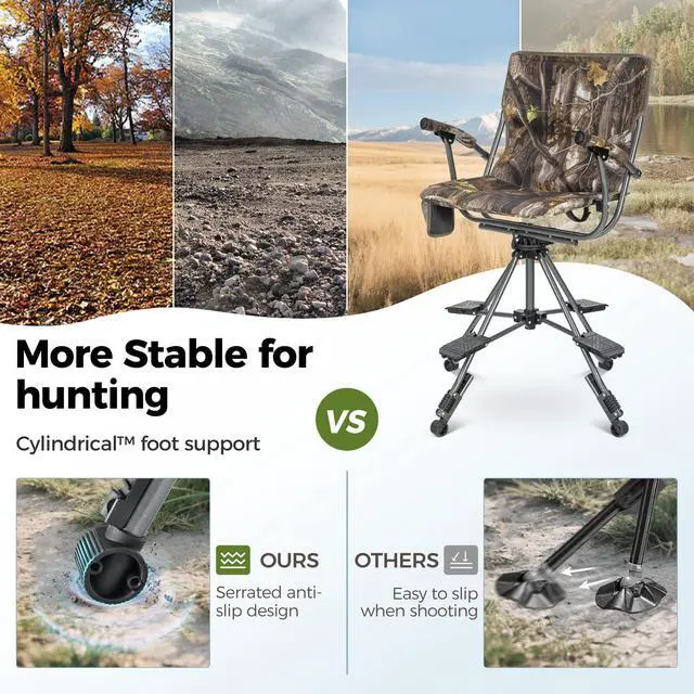 Alt view image 3 of 7 - Folding Hunting Chair Swivel Hunting Blinds Chair 360 Degree Silent Hunting Seat with Adjustable 4 Legs Height and Armrests 330LBS Capacity for Hunting Camping