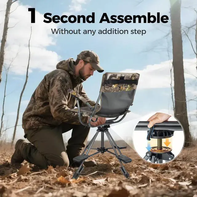 Alt view image 2 of 7 - Folding Hunting Chair Swivel Hunting Blinds Chair 360 Degree Silent Hunting Seat with Adjustable 4 Legs Height and Armrests 330LBS Capacity for Hunting Camping