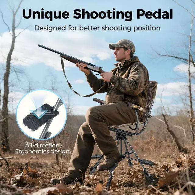 Alt view image 4 of 7 - Folding Hunting Chair Swivel Hunting Blinds Chair 360 Degree Silent Hunting Seat with Adjustable 4 Legs Height and Armrests 330LBS Capacity for Hunting Camping