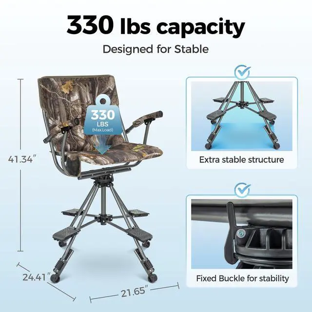 Alt view image 6 of 7 - Folding Hunting Chair Swivel Hunting Blinds Chair 360 Degree Silent Hunting Seat with Adjustable 4 Legs Height and Armrests 330LBS Capacity for Hunting Camping