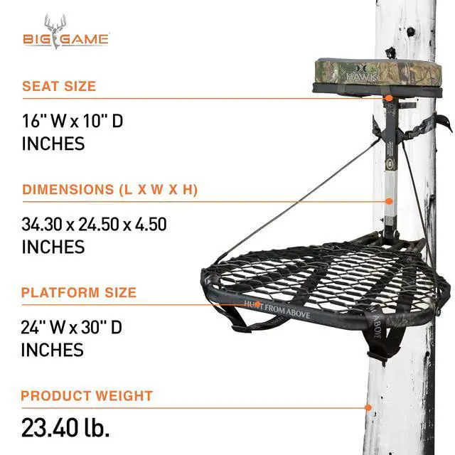 Alt view image 3 of 7 - Mega Combat Hang on Tree Stand, Steel, 24 X 30 in Platform | Steel Hang-on Treestand, Welded 24x30in Platform, Memory-Foam Seat, Tree Digger Teeth, 300 Lb Capacity, (1 Piece)