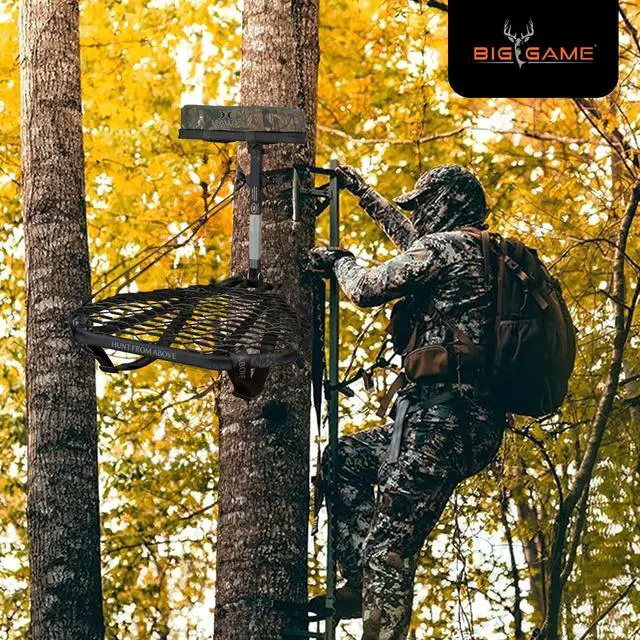 Alt view image 5 of 7 - Mega Combat Hang on Tree Stand, Steel, 24 X 30 in Platform | Steel Hang-on Treestand, Welded 24x30in Platform, Memory-Foam Seat, Tree Digger Teeth, 300 Lb Capacity, (1 Piece)