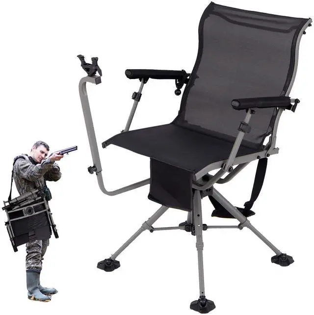Main image of Hunting Chair with Gun Rest, 360° Swivel Hunting Blind Chair w/Adjustable Height & Armrest, All-Terrain Duck Feet, Shoulder Strap, 330 LBS Folding Outdoor Ground Blind Seat