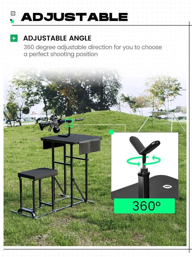 Alt view image 5 of 7 - Foldable Shooting Bench Adjustable Height Portable Shooting & Hunting | Table with Seat, Gun Rest and 2 Ammo Pockets Powder Coated Steel Outdoor Range and Hunting