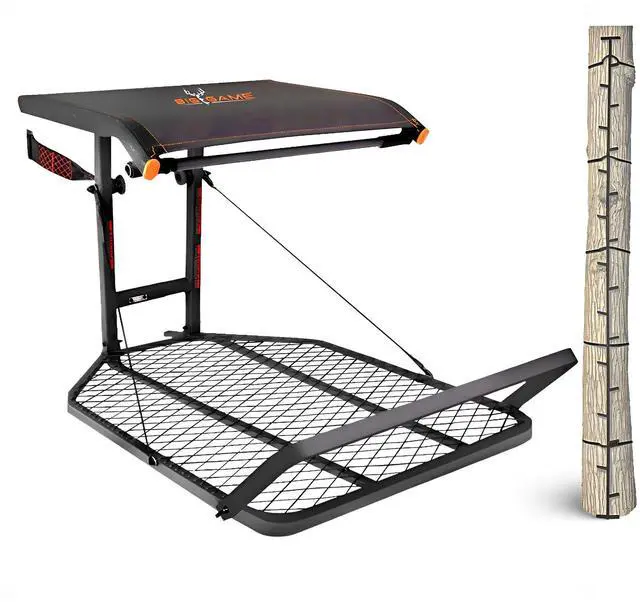 Main image of Captain XC Steel Hang-On Treestand w/14 x 8 in. Flip-Back Seat Bundled with Quick Stick Climbing Sticks, Hunting Gear for Deer Stands