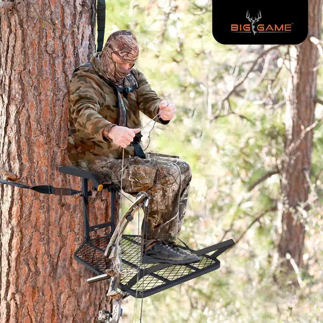 Alt view image 4 of 7 - Captain XC Steel Hang-On Treestand w/14 x 8 in. Flip-Back Seat Bundled with Quick Stick Climbing Sticks, Hunting Gear for Deer Stands