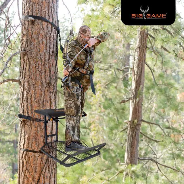 Alt view image 5 of 7 - Captain XC Steel Hang-On Treestand w/14 x 8 in. Flip-Back Seat Bundled with Quick Stick Climbing Sticks, Hunting Gear for Deer Stands