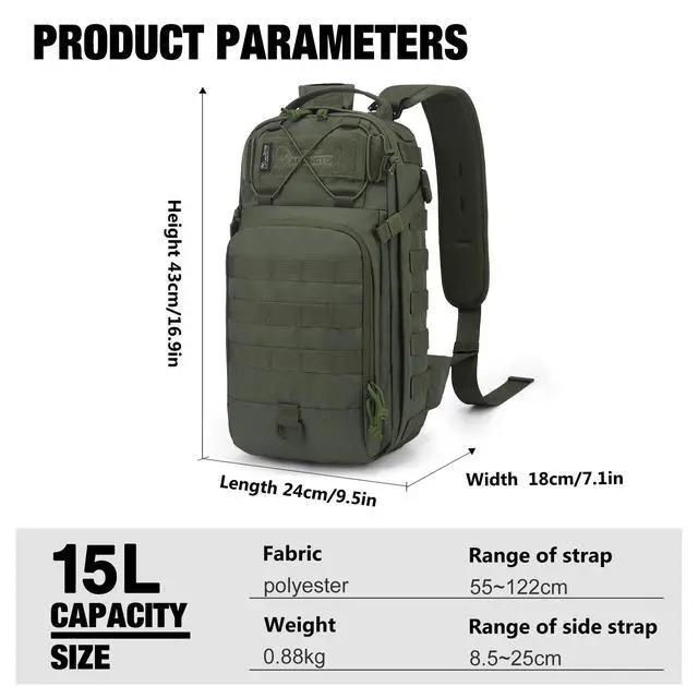Alt view image 2 of 7 - 15L Tactical Backpack, Small Molle Sling Bag for Men, Military Rucksack Crossbody Bag for Hiking Travel